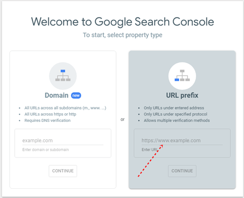 Add a domain name to search console