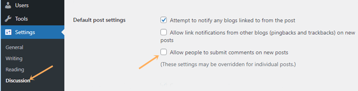 stop spam comment with uncheck allow people to post comment