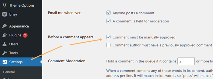 turn on comment must be manually approved